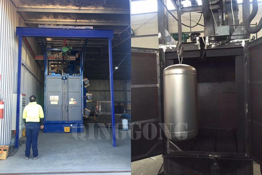 Hanger type gas cylinder shot blasting machine