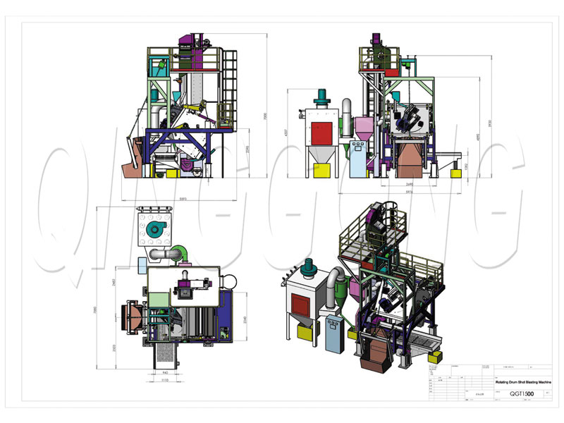 Barrel type shot blasting machine CAD drawing