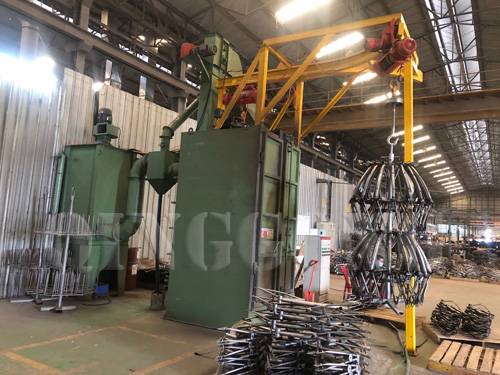 Bicycle parts hanger type shot blasting machine