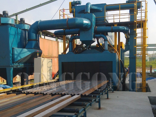 Steel flat roller conveyor shot blasting machine