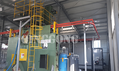 Hanger chain continuous shot blasting machine for Romania customer