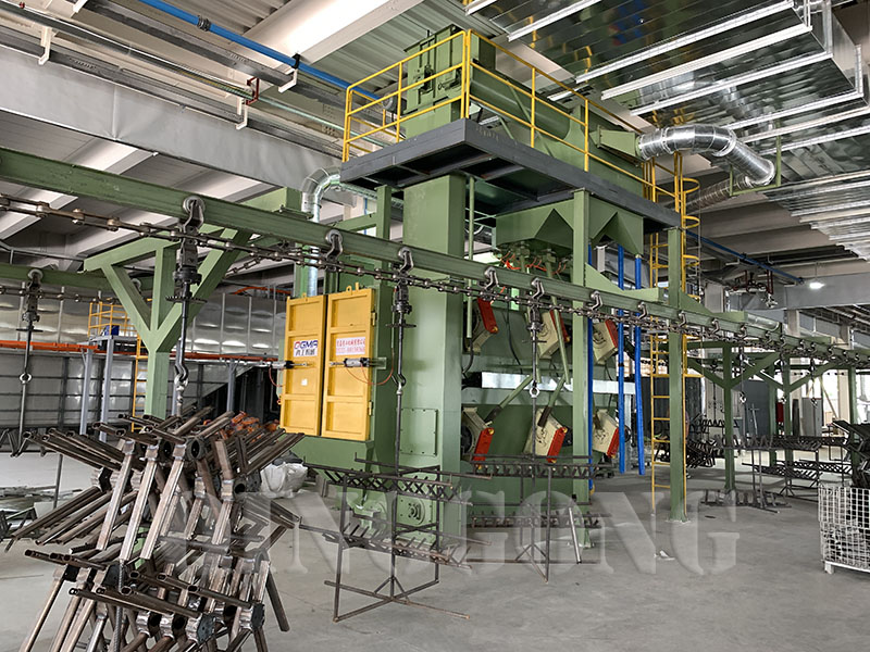 overhead rail shot blasting machine 12