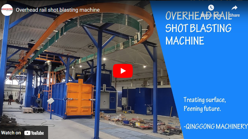 Overhead rail shot blasting machine